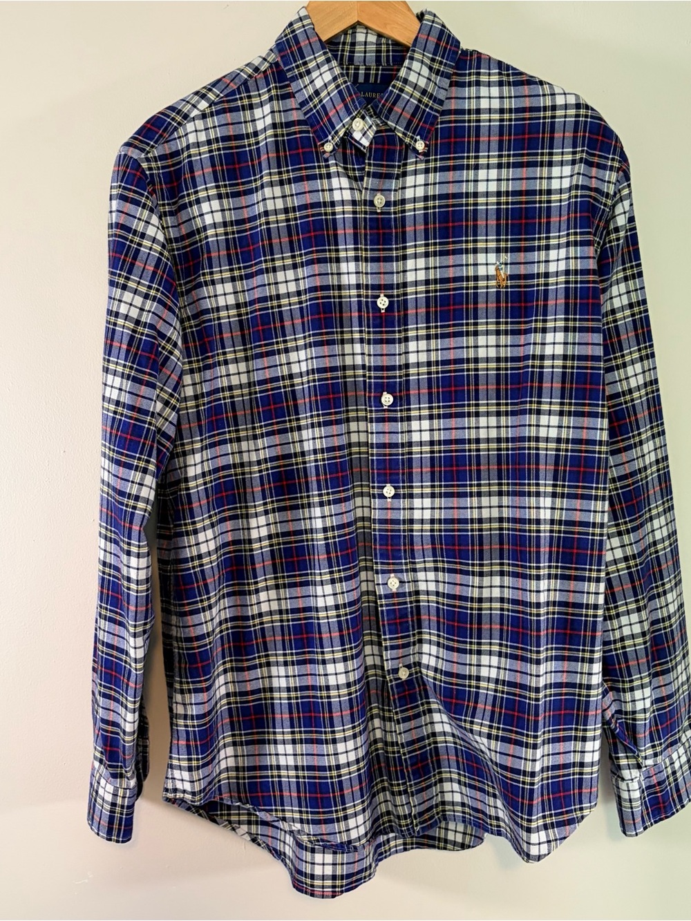 Ralph Lauren Polo Men's Long Sleeve Button-Down Plaid Oxford Shirt Size LG Blue